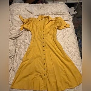 Maeve Yellow Midi Dress with Button Detail